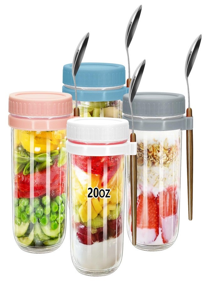 eispap 20oz - 4 Pack Overnight Oats Jars with Lids and Spoon, Overnight Oats Container with Lids, Measurement Marks, Wide Mouth Mason Jars for Salad, Cereal - Image 1
